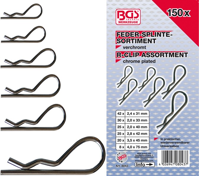 'BGS Fjedersplittersortiment 2,4-40mm. 150 dele' - Bgs