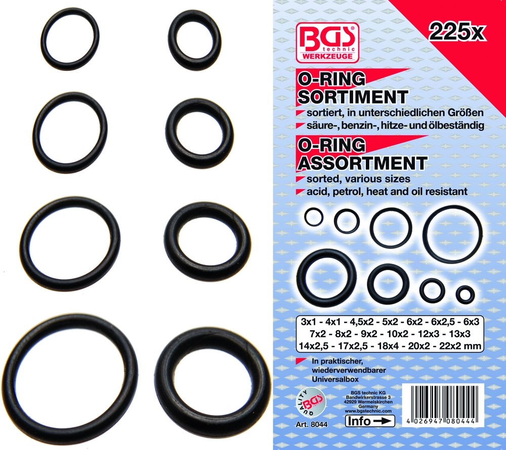 'BGS O-ringssortiment 3-22mm. 225 dele' - Bgs