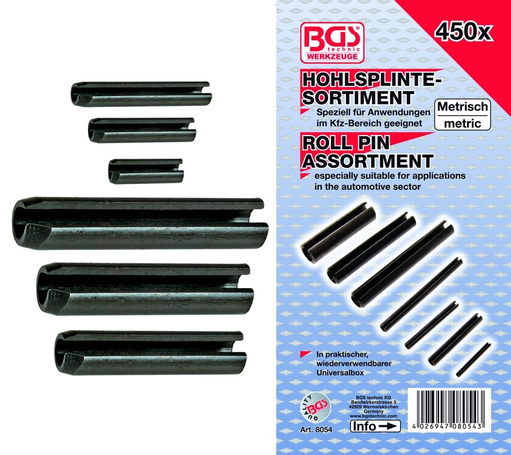 'BGS Rør/hulspændestiftsortiment 2-10mm. 450 dele' - Bgs