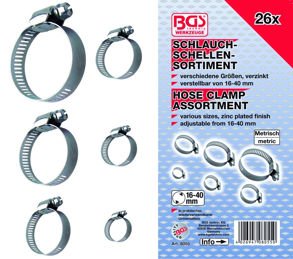 'BGS Spændebåndsortiment. 16-40mm. 26 dele' - Bgs