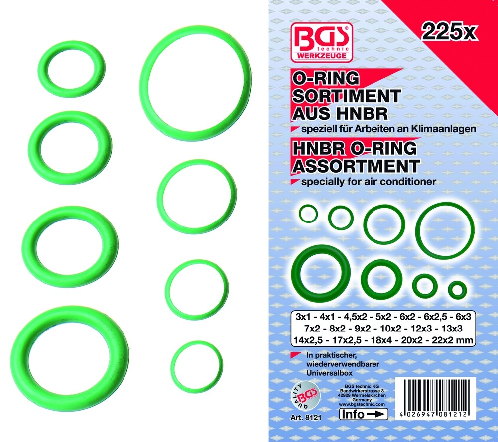 'BGS O-ringssortiment 3-22mm. 225 dele HNBR/klima' - Bgs